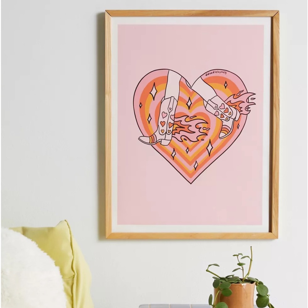 Doodle By Meg Running Cowgirl Art Print with Natural Wood Frame
